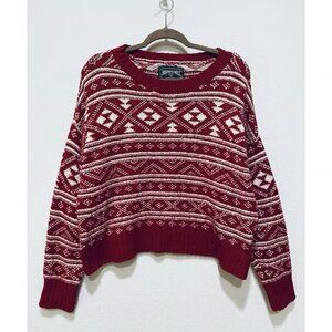 American Eagle Sweater Womens Large Red Nordic Fair Isle Cropped Holiday Cozy